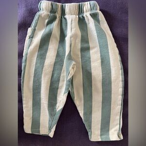 ZARA Kids Green & Cream Striped Baggy Cotton Twill Pants | Size 2T